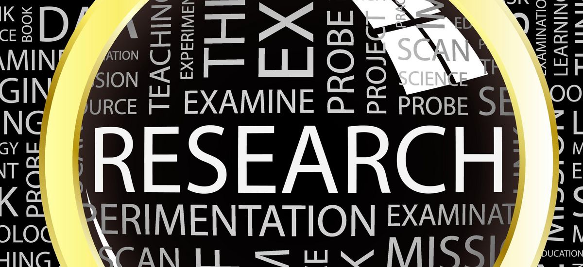 Forschungsschwerpunkte / Research, wobei das Wort "Research" mit einer Lupe hervorgehoben wird.
