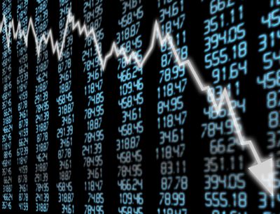Falling share price with numbers in the background