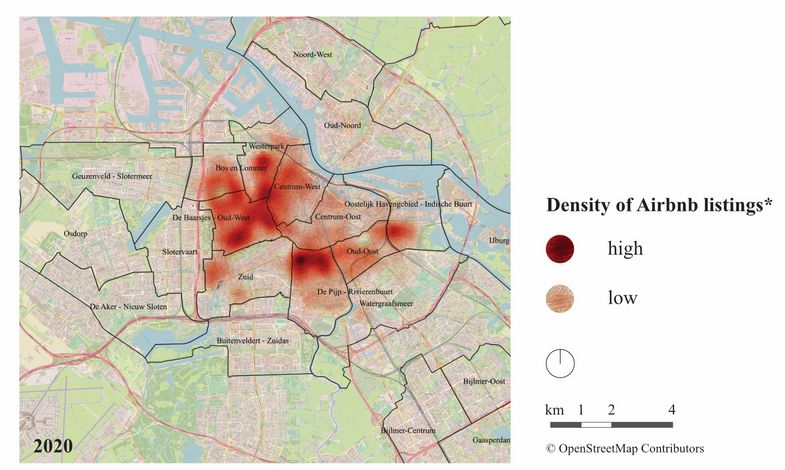 Räumliche Verteilung von Airbnb in Amsterdam