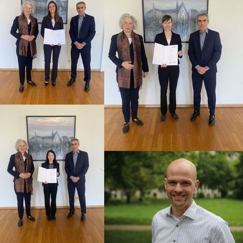 v.l.n. r. Frau Dr. Charlotte Bartels , Frau Prof. Dr. Lena Tonzer, Frau Prof. Xiang Li mit Rektorin Prof. Dr. Eva Inés Obergfell und Dekan Prof. Dr. Rainer Alt, u.r. Herr Prof. Dr. Paul Lehmann, Foto:privat